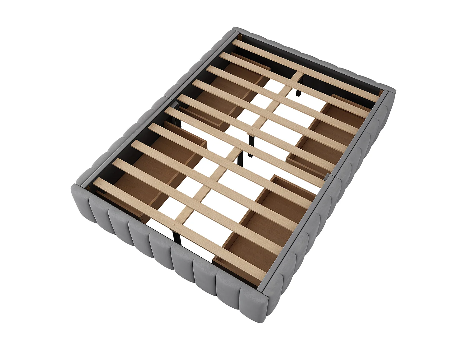 Cama de solteiro/casal 140x200 cm cinza – Estrutura minimalista sem cabeceira, estrado de ripas incluído, sem colchão