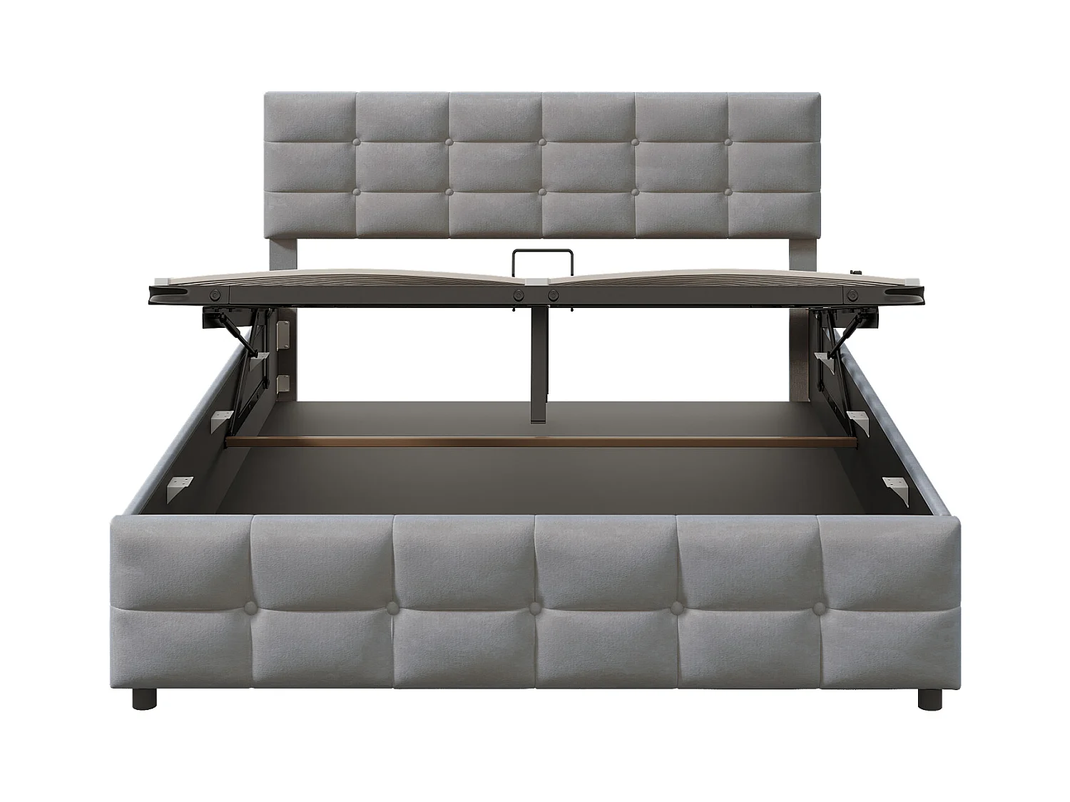 Cama de solteiro com armazenamento 180x200 cm, estrado de ripas, veludo holandês cinza, mecanismo hidráulico