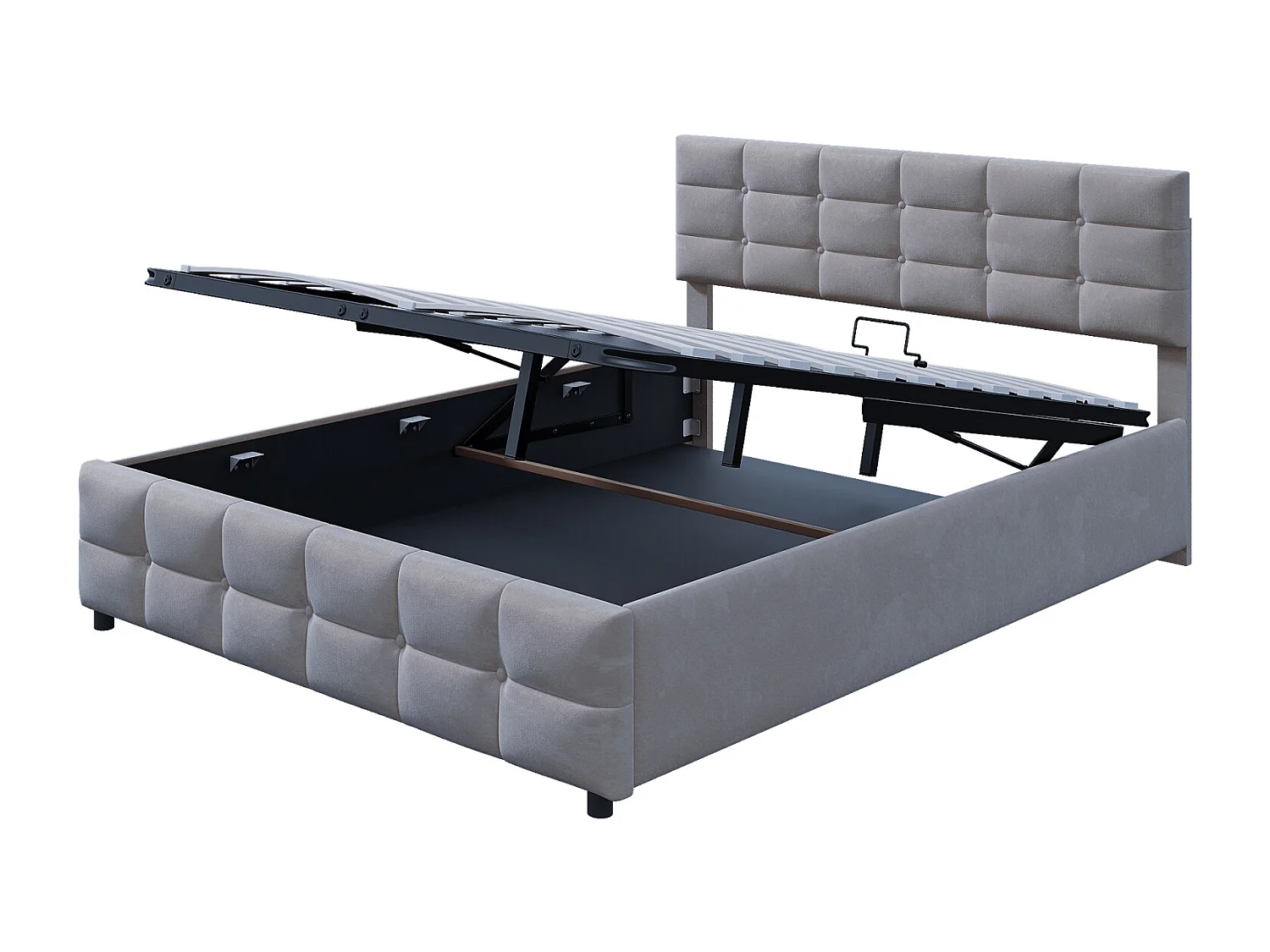 Eenpersoonsbed 180x200 cm, lattenbodem, grijs Hollands fluweel, hydraulisch mechanisme