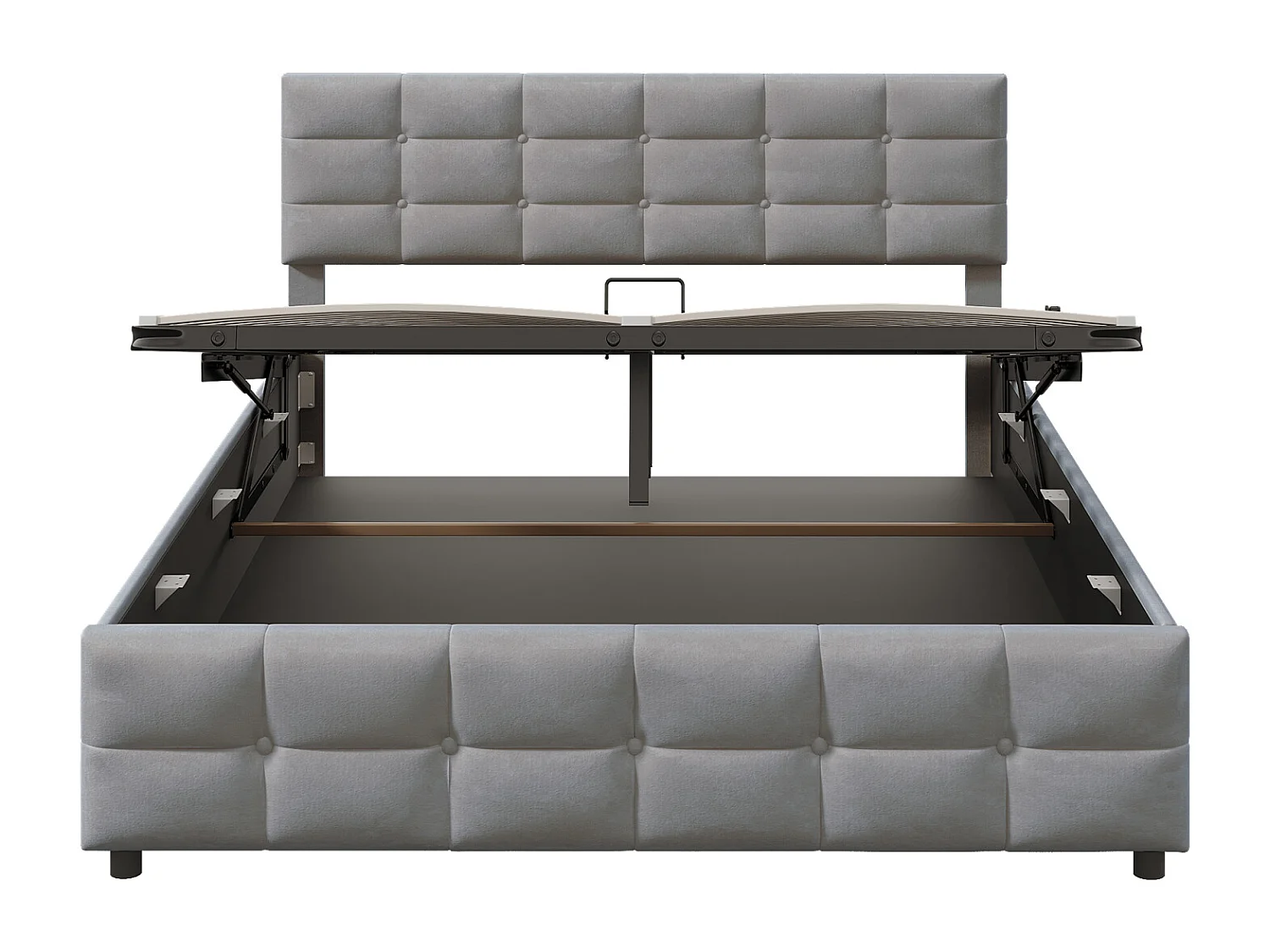 Eenpersoonsbed 180x200 cm, lattenbodem, grijs Hollands fluweel, hydraulisch mechanisme