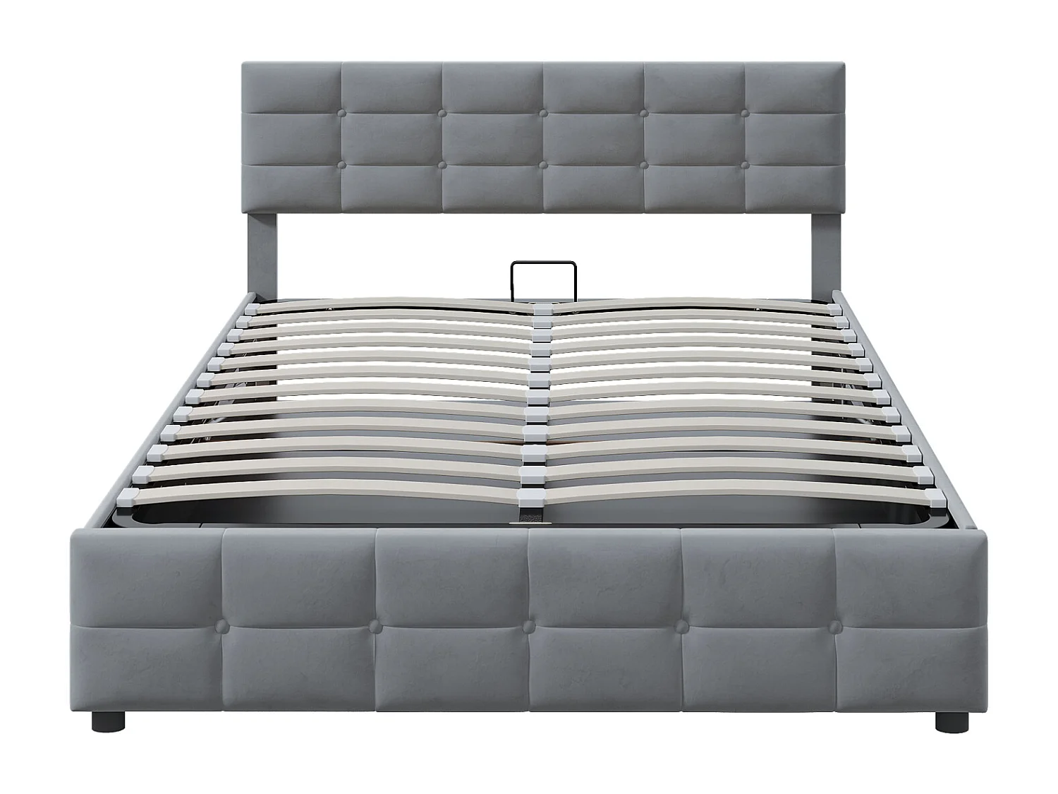 Eenpersoonsbed 180x200 cm, lattenbodem, grijs Hollands fluweel, hydraulisch mechanisme