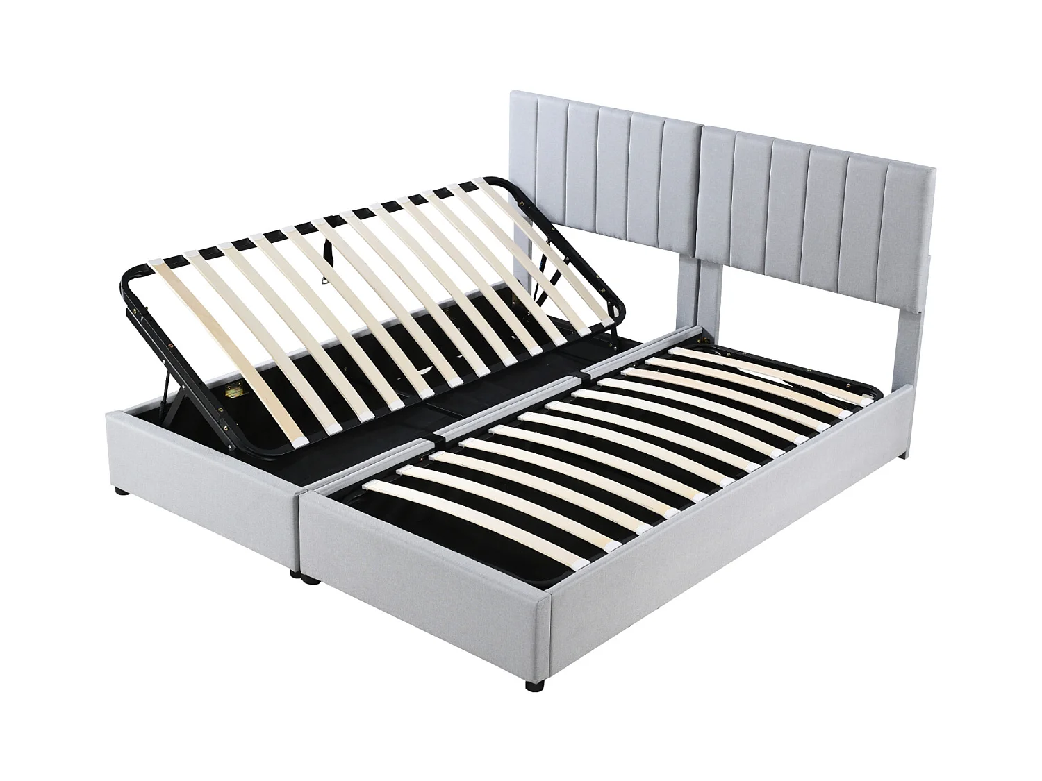 Letto contenitore idraulico 180x200 cm in lino grigio – Letto matrimoniale multifunzionale, tessuto altamente confortevole