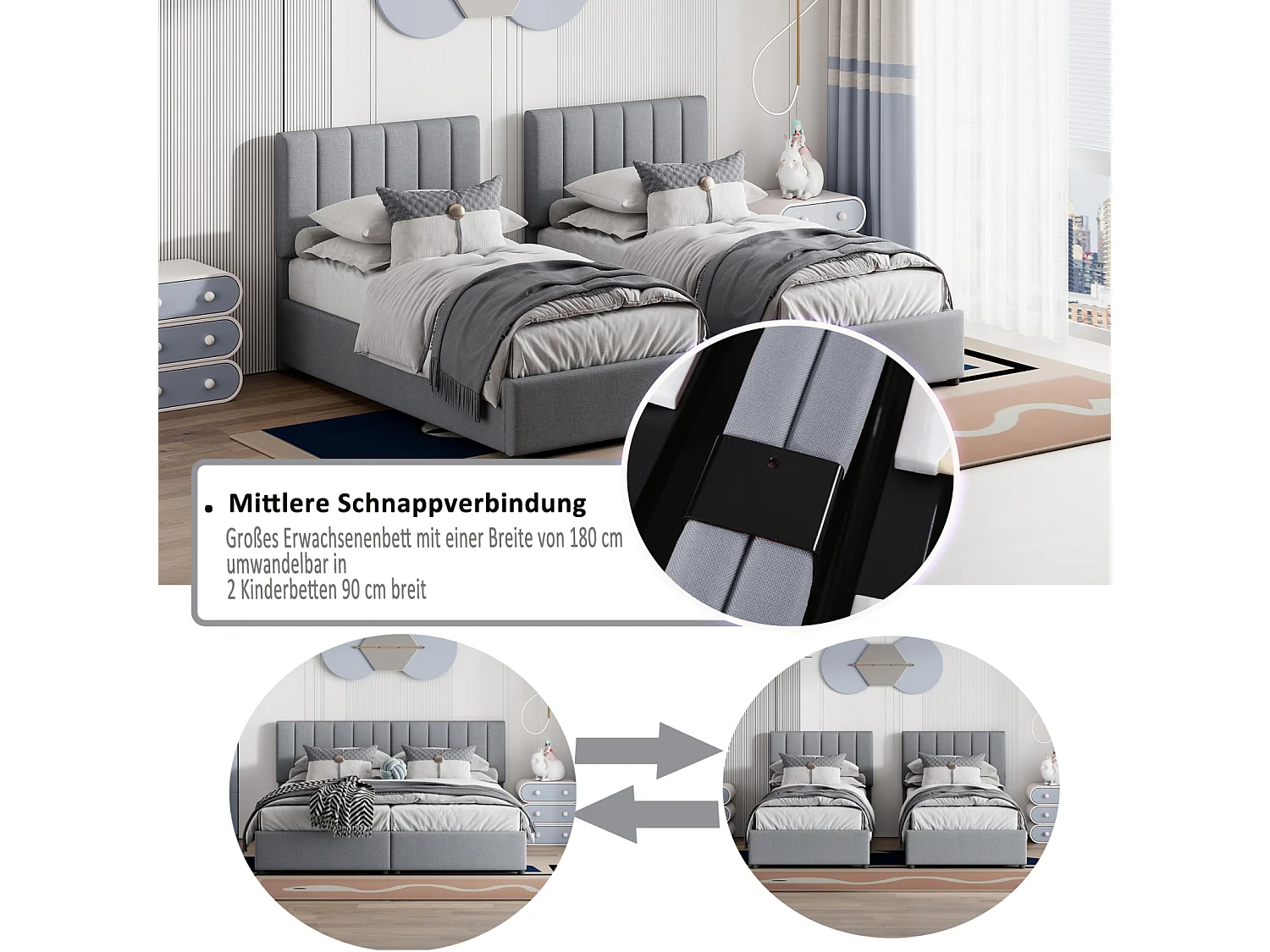 Cama de armazenamento hidráulica 180x200 cm em linho cinza – Cama de casal multifuncional, tecido altamente confortável