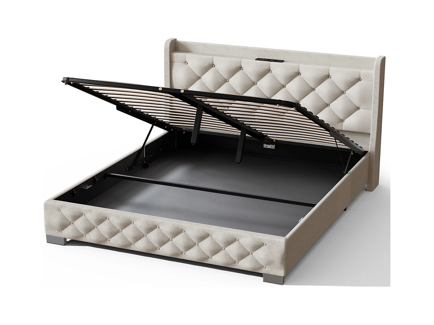 Lit 150 x 200 cm avec tête de lit capitonnée - Lit double avec tête de lit - Taupe