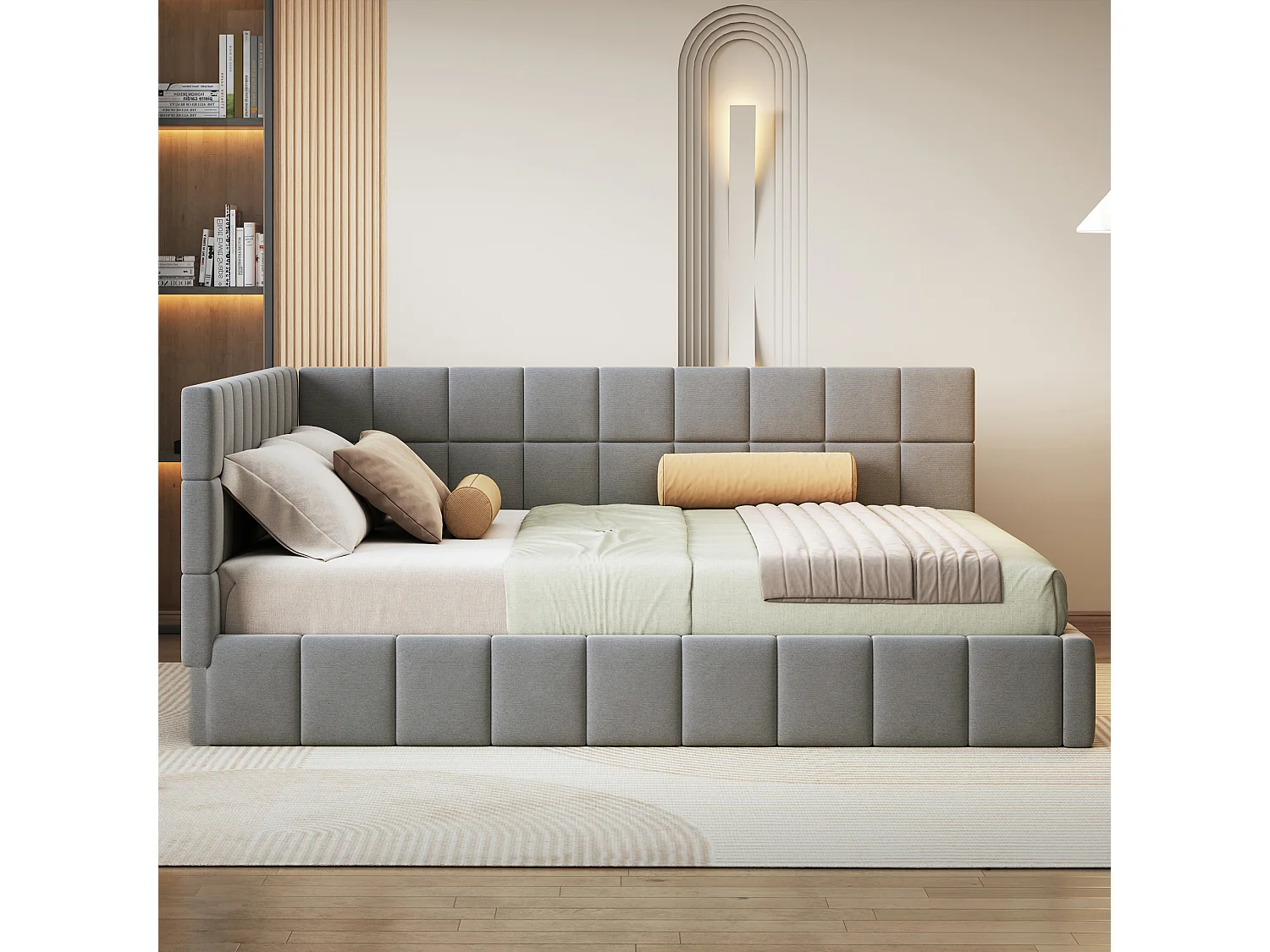 Slaapbank 160x200 cm in grijs fluweel – Multifunctioneel bed met comfortabele bodem