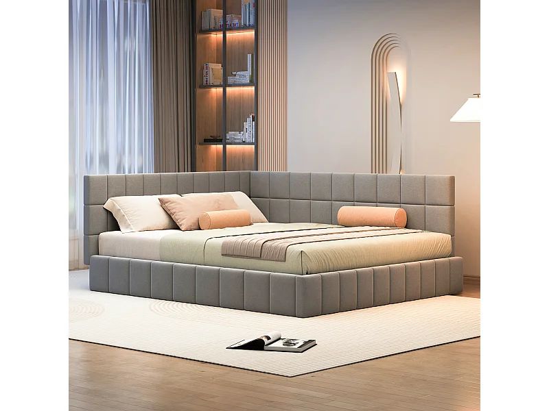 Slaapbank 160x200 cm in grijs fluweel – Multifunctioneel bed met comfortabele bodem