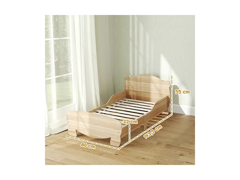 Kinderhausbett 143,5x80 cm aus naturbelassenem Massivholz - Bett mit Sicherheitsgitter und Bärenmotiv, belastbar bis 80 kg