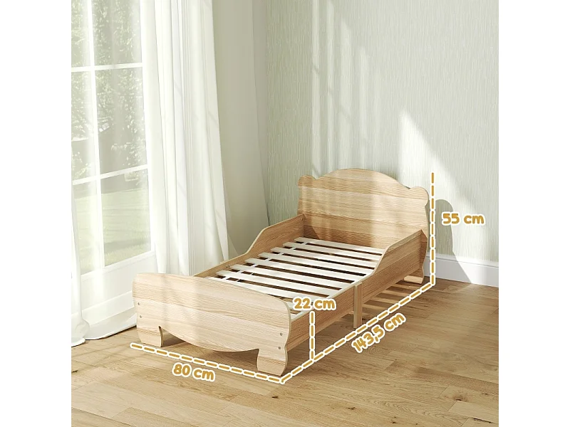 Kinderhausbett 143,5x80 cm aus naturbelassenem Massivholz - Bett mit Sicherheitsgitter und Bärenmotiv, belastbar bis 80 kg