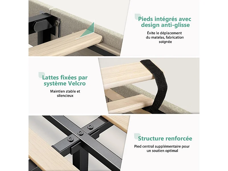 Lit 140 x 200 cm avec tête de lit capitonnée - Lit double avec tête de lit - Vert