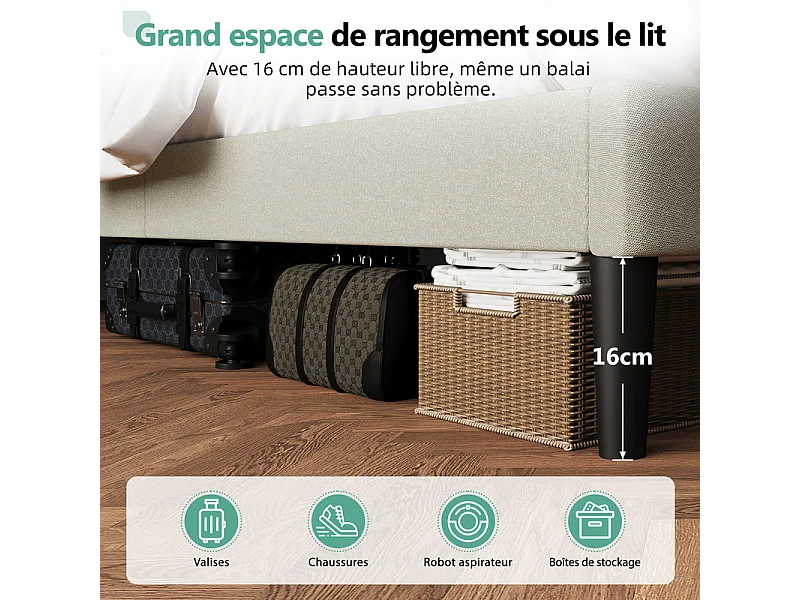 Lit 140 x 200 cm avec tête de lit capitonnée - Lit double avec tête de lit - Vert