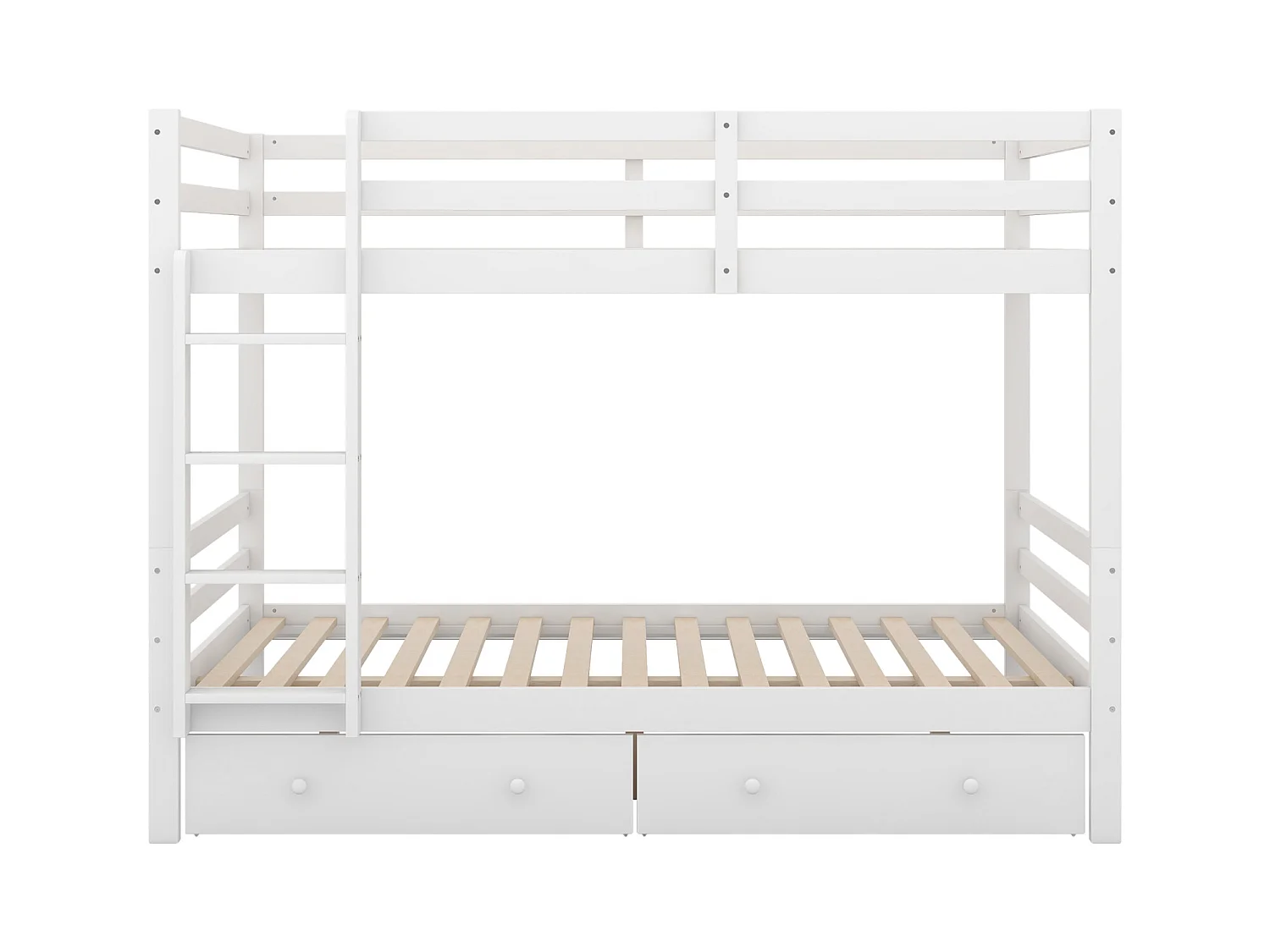 Litera infantil blanca de 140x200 cm - Con cajones, almacenaje, barandillas altas