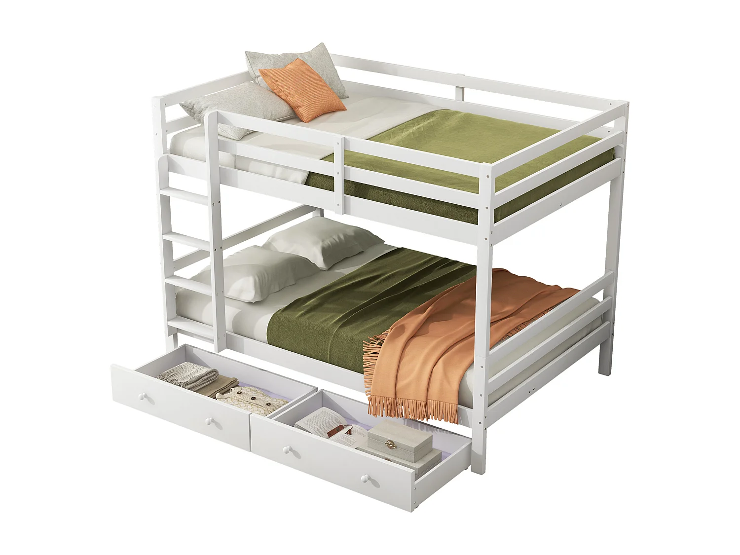 Wit stapelbed voor kinderen 140x200 cm - Met lades, opbergruimte, hoge spijlen