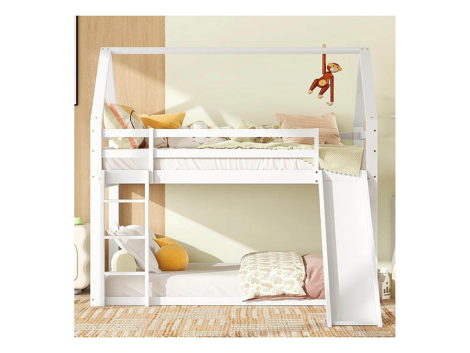 Letto a castello per bambini 90x200 cm bianco - Letto a casetta con scivolo e scaletta