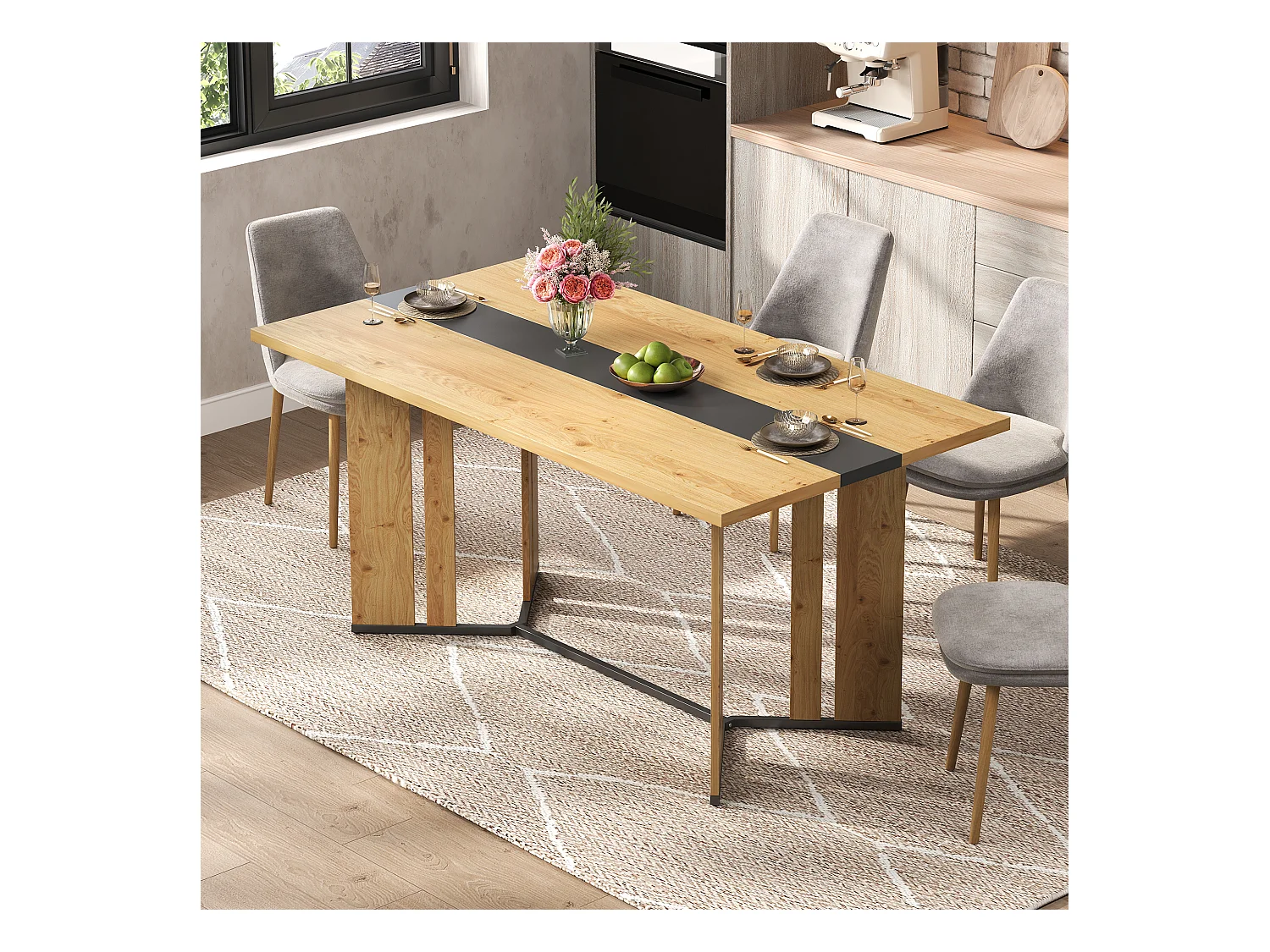 Table à manger en bois de style scandinave - 150 x 80 x 75 cm - veinage chêne - MDF - naturel