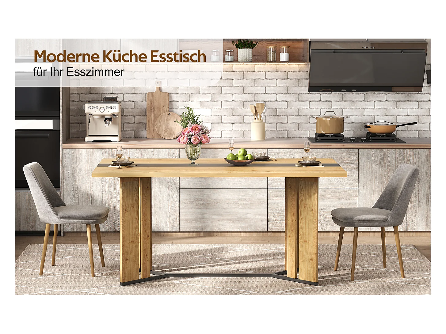 Table à manger en bois de style scandinave - 150 x 80 x 75 cm - veinage chêne - MDF - naturel