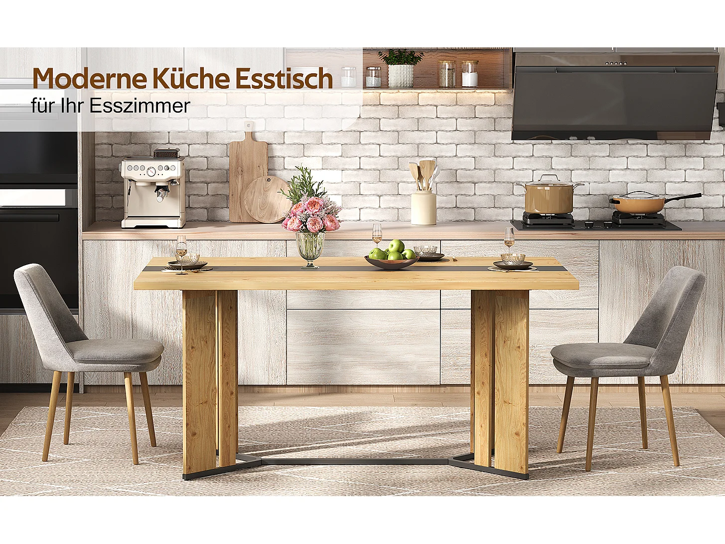 Table à manger en bois de style scandinave - 150 x 80 x 75 cm - veinage chêne - MDF - naturel