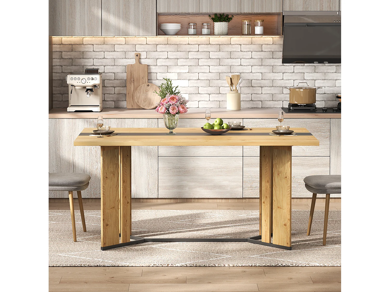 Table à manger en bois de style scandinave - 150 x 80 x 75 cm - veinage chêne - MDF - naturel