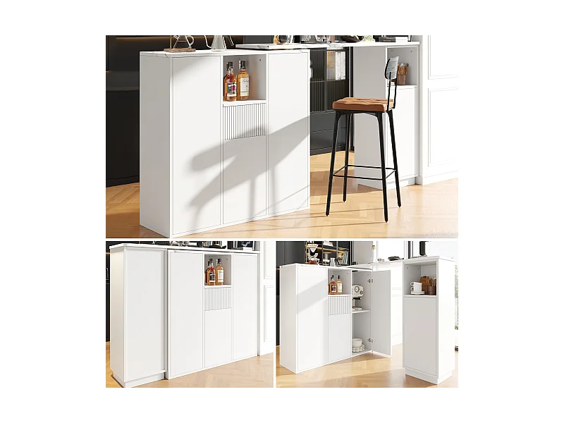 Draaibare bartafel - 210 x 30 x 100,9 cm - kookeiland met deuren en lade - MDF - wit