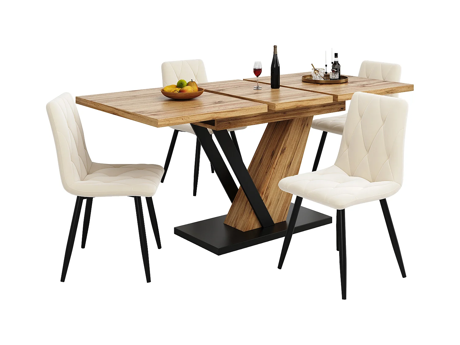 Table à manger extensible - 120/160 x 75 x 75.5 cm - pour cuisine et salon - MDF + métal - naturel