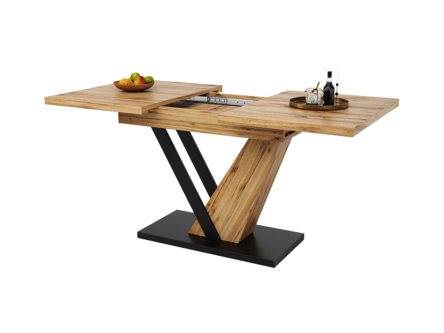 Table à manger extensible - 120/160 x 75 x 75.5 cm - pour cuisine et salon - MDF + métal - naturel