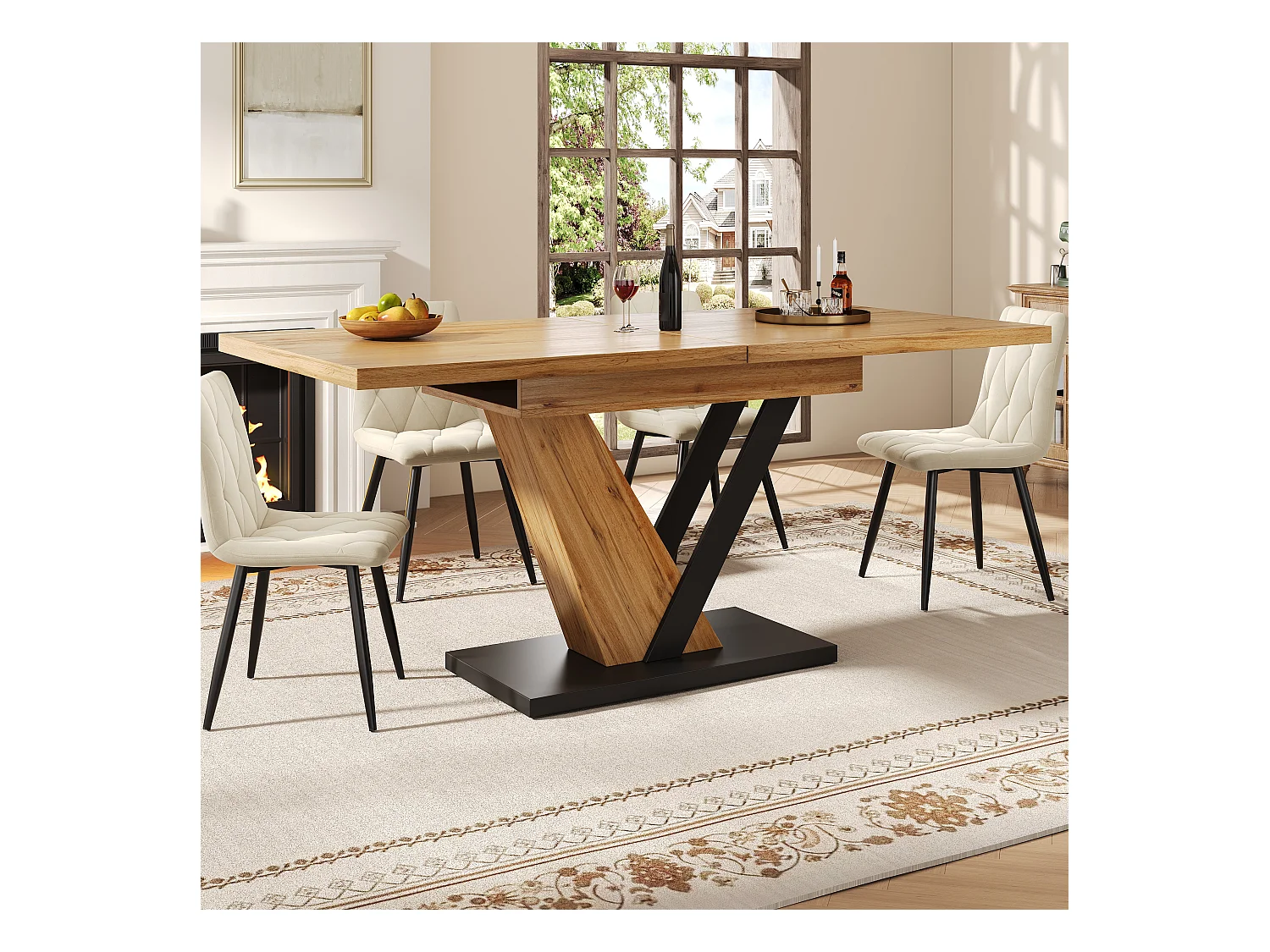 Ausziehbarer Esstisch - 120/160 x 75 x 75,5 cm - für Küche und Wohnzimmer - MDF + Metall - Natur