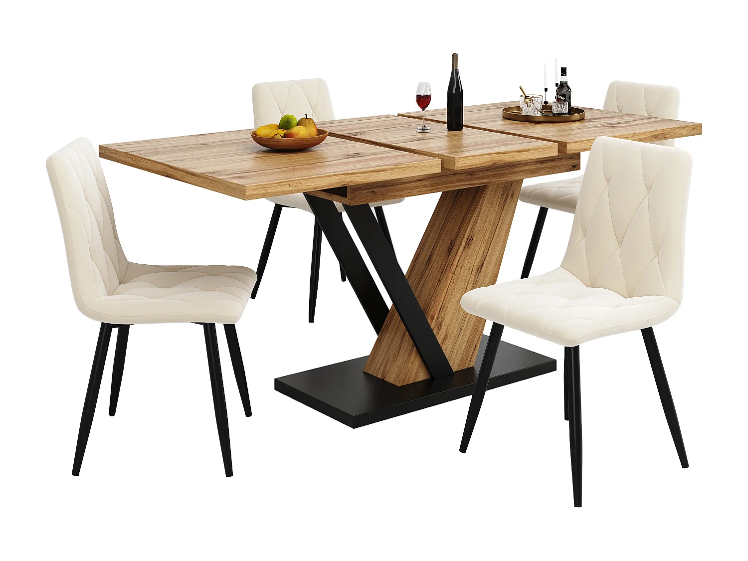 Table à manger extensible - 120/160 x 75 x 75.5 cm - pour cuisine et salon - MDF + métal - naturel