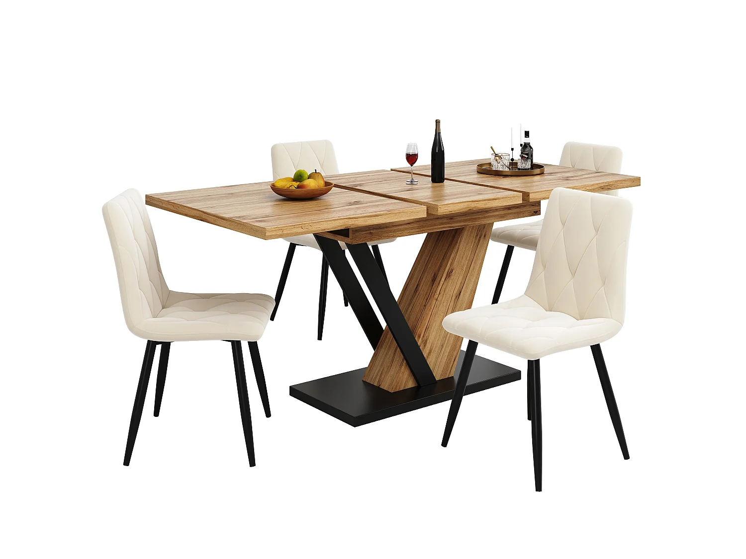 Table à manger extensible - 120/160 x 75 x 75.5 cm - pour cuisine et salon - MDF + métal - naturel