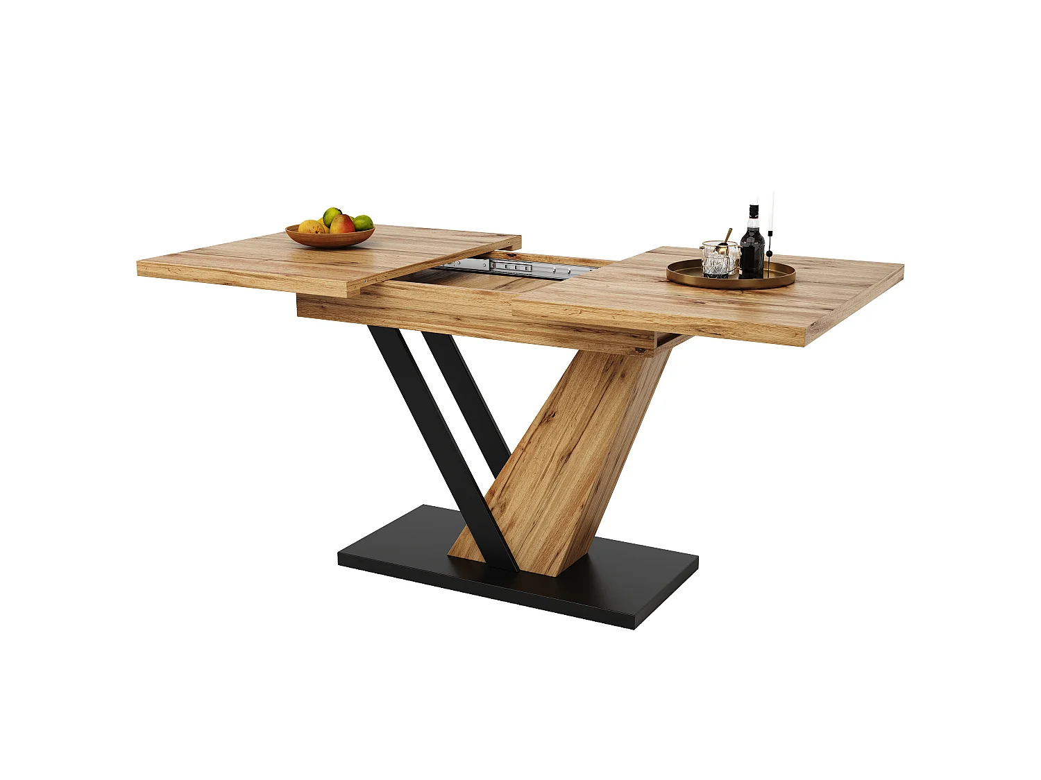Table à manger extensible - 120/160 x 75 x 75.5 cm - pour cuisine et salon - MDF + métal - naturel