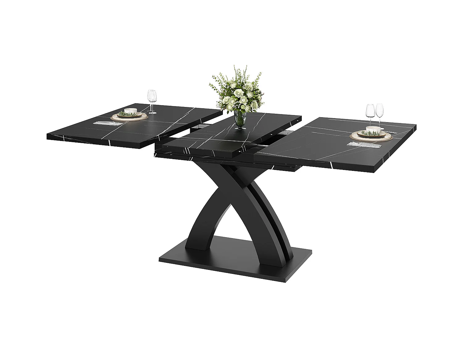 Table à manger extensible 6 places - 120/160 x 80 x 76 cm - pour salles à manger et cuisines - MDF + métal - noir