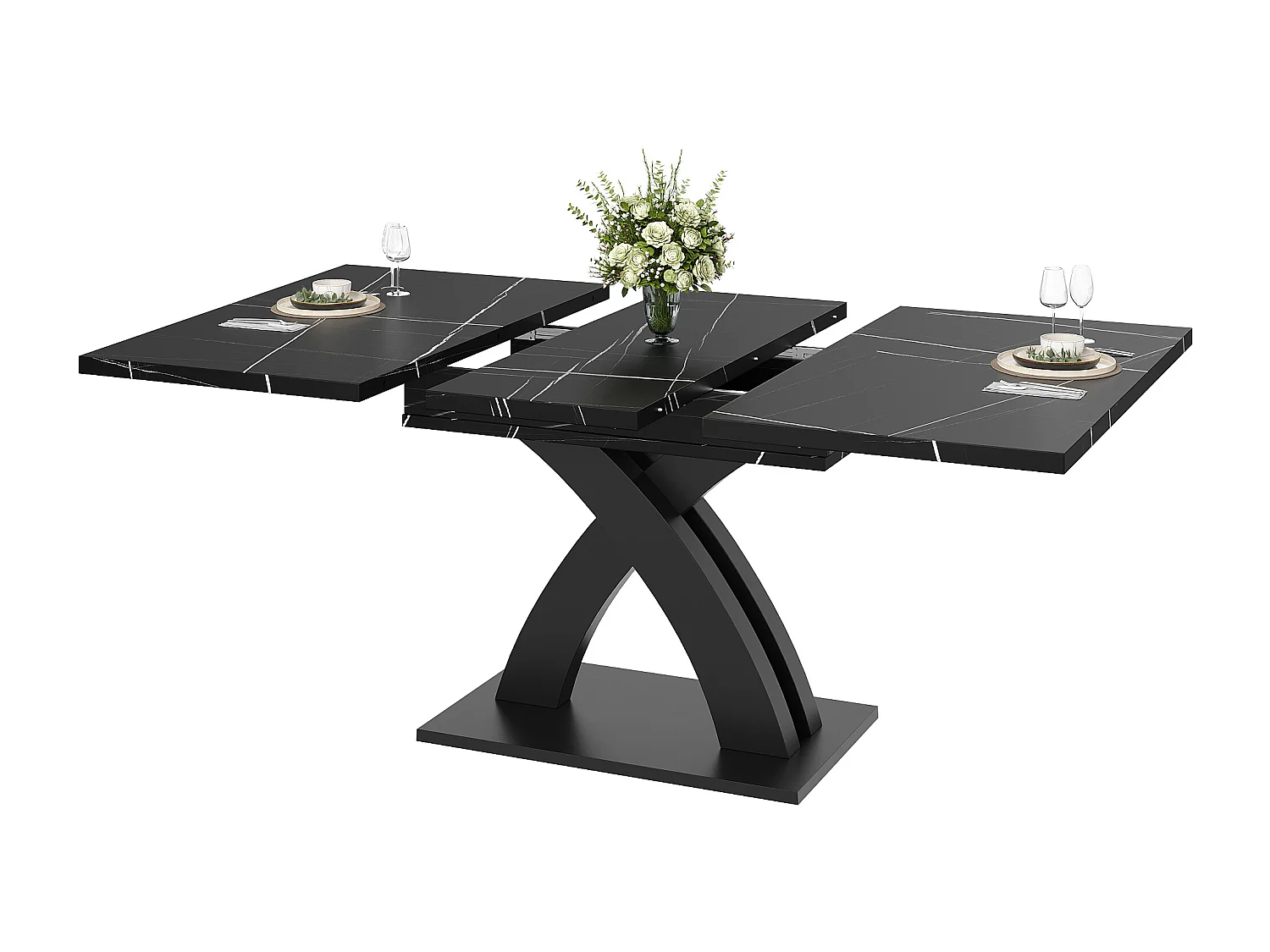 Table à manger extensible 6 places - 120/160 x 80 x 76 cm - pour salles à manger et cuisines - MDF + métal - noir