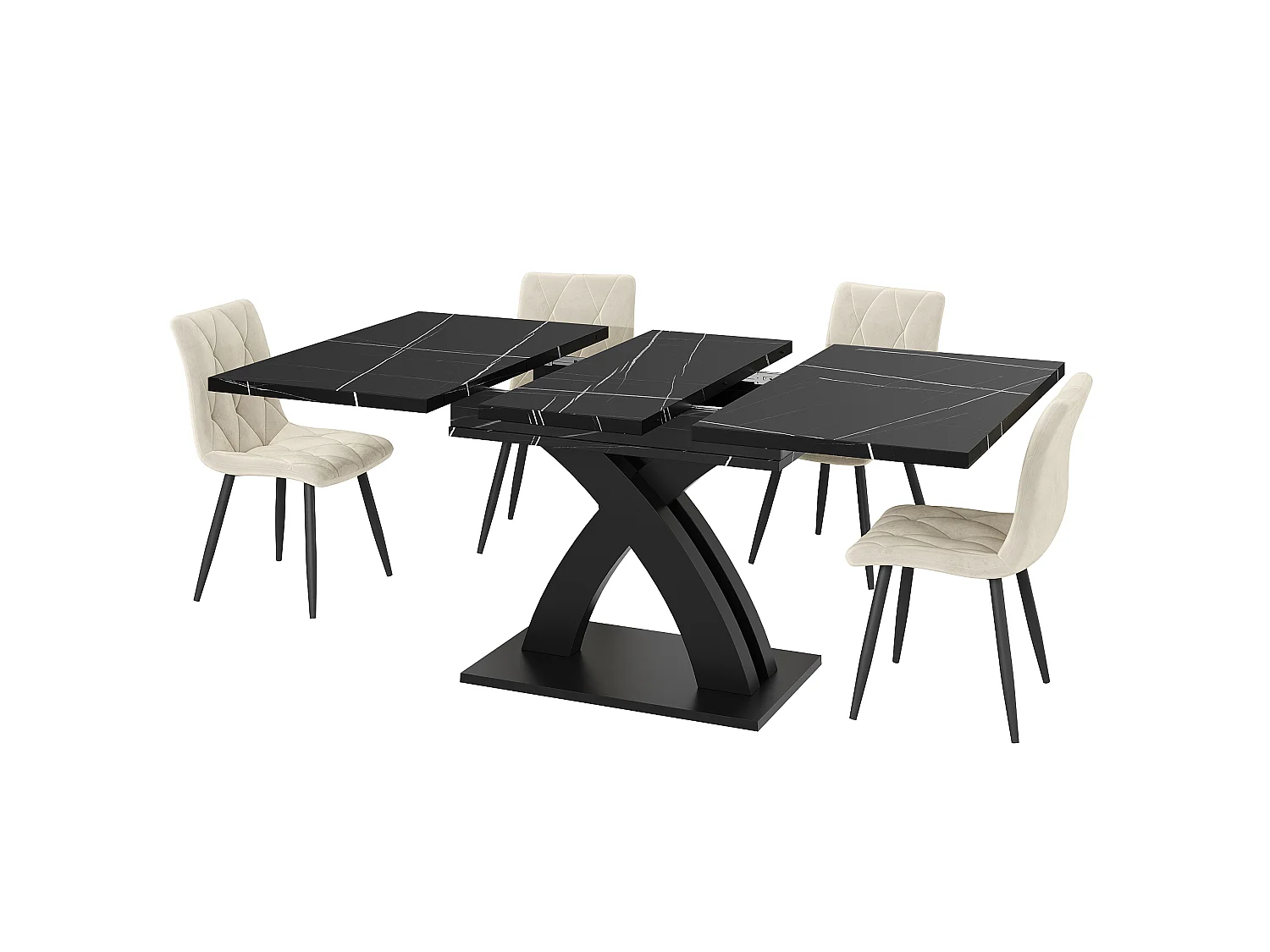 Utdragbart matbord för 6 personer - 120/160 x 80 x 76 cm - för matrum och kök - MDF + metall - svart