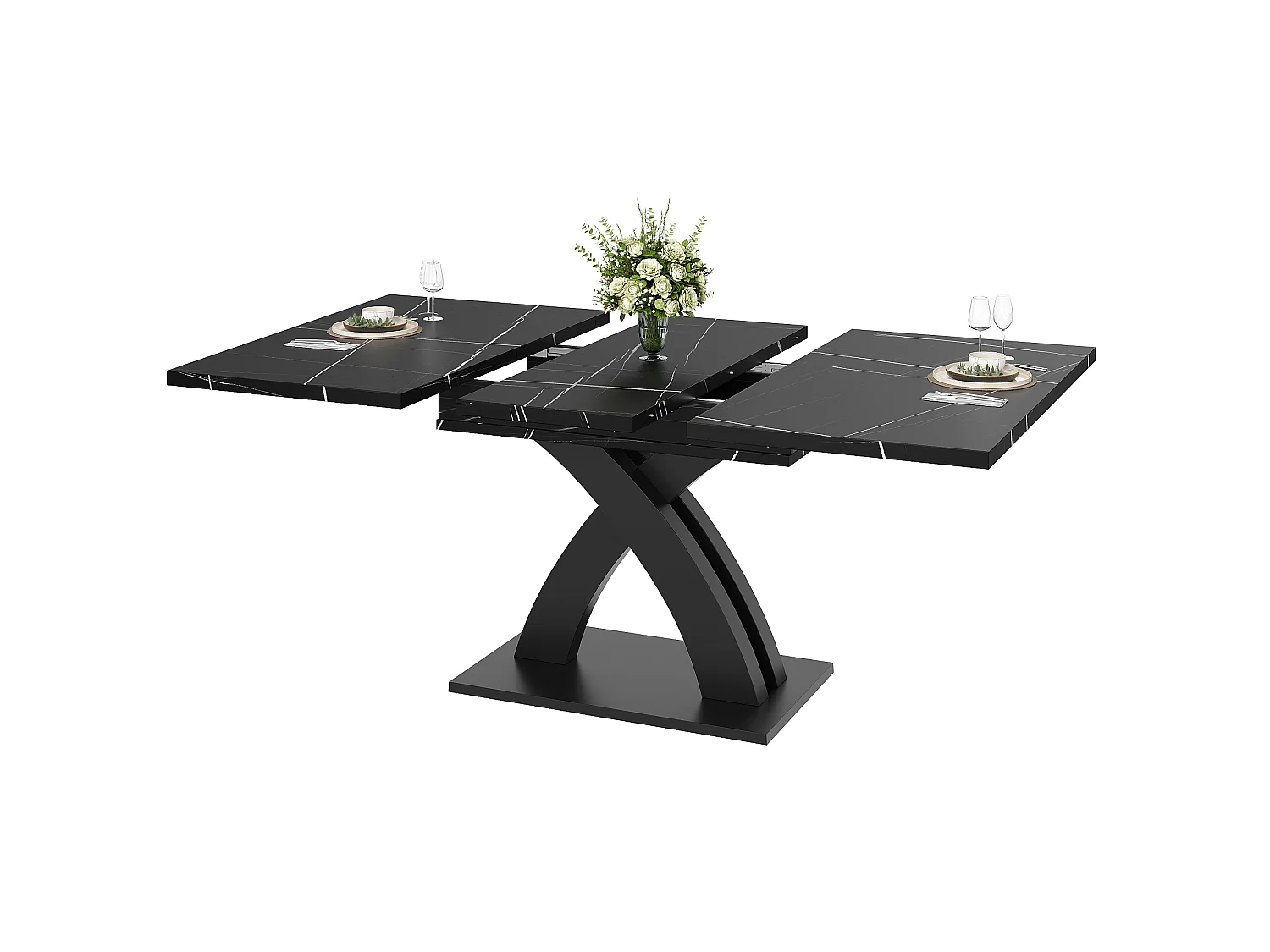 Utdragbart matbord för 6 personer - 120/160 x 80 x 76 cm - för matrum och kök - MDF + metall - svart
