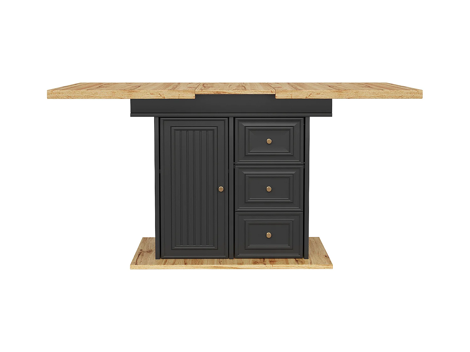 Ausziehbarer Esstisch für 6 Personen – 110/140 x 80 x 75 cm – mit Tür und Schubladen – MDF + Metall – Natur
