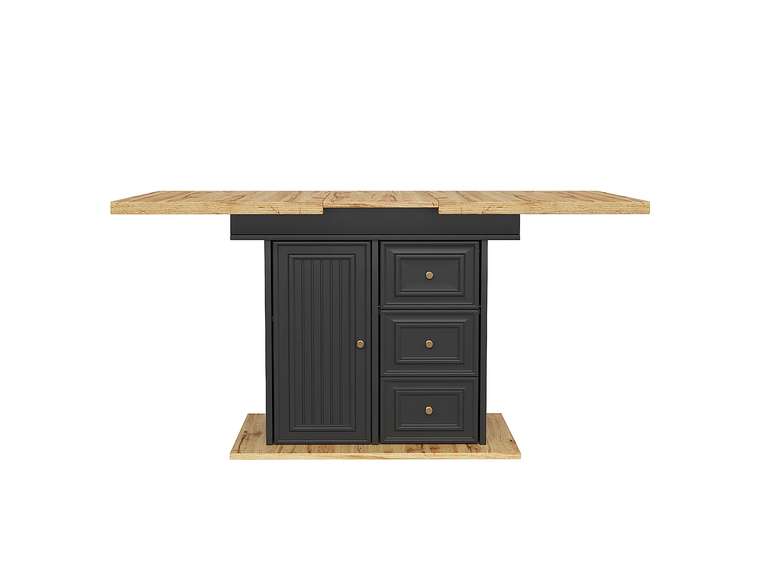 Table à manger extensible 6 places - 110/140 x 80 x 75 cm - avec porte et tiroirs - MDF + métal - naturel
