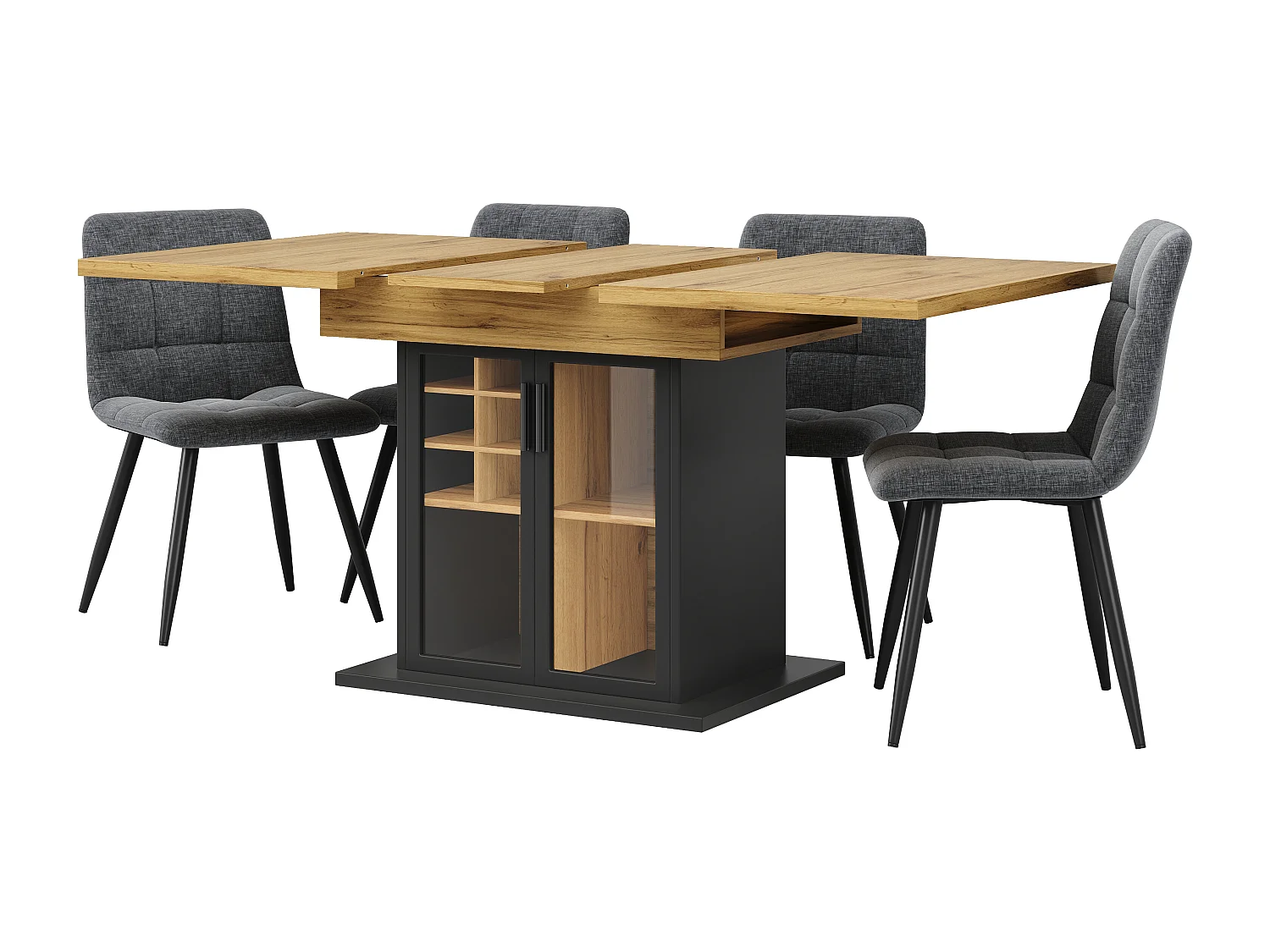 Table à manger extensible 6 places 110/140 x 80 x 76 cm - avec casier à vin + porte en verre - MDF - noir