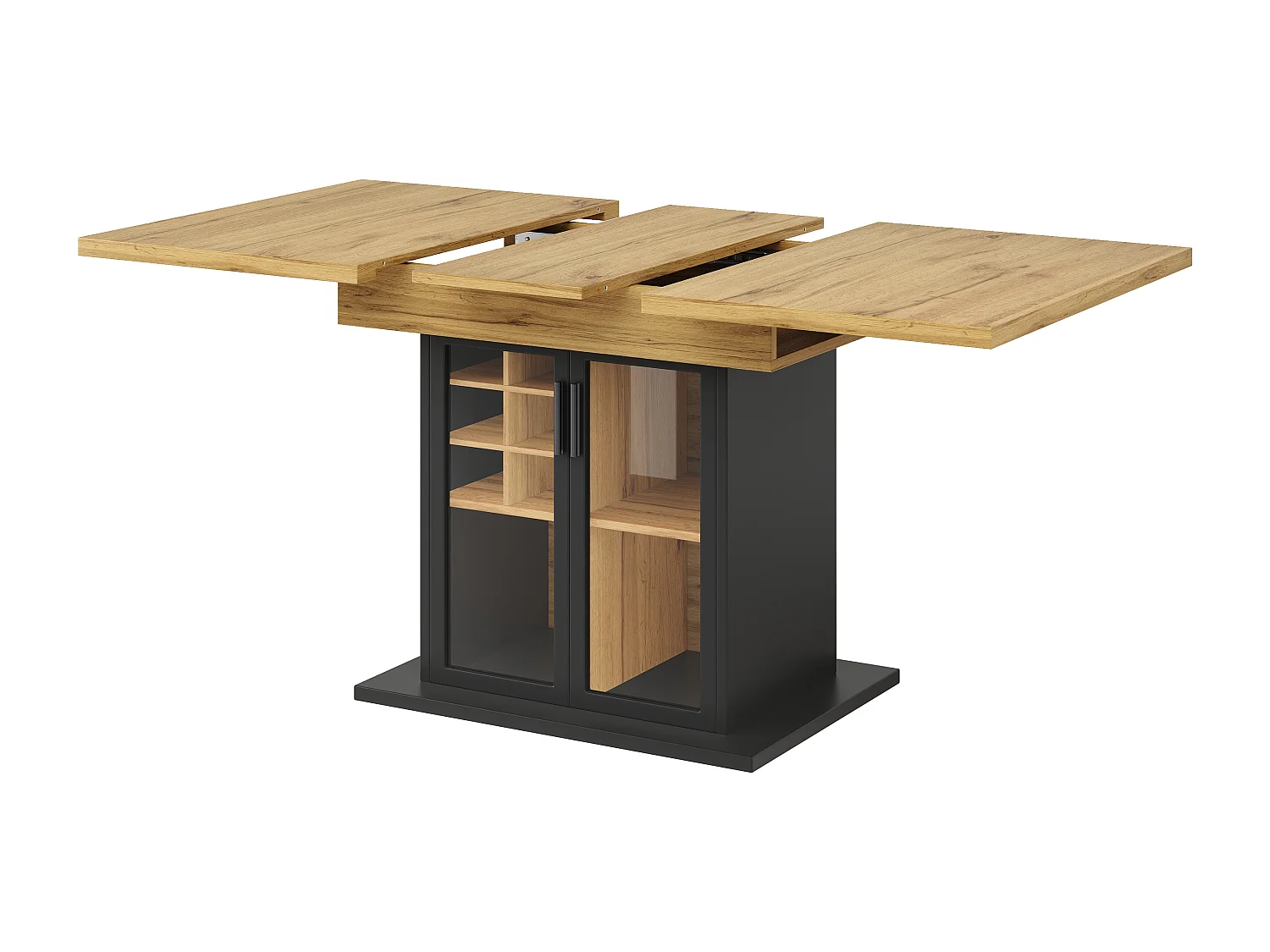 Table à manger extensible 6 places 110/140 x 80 x 76 cm - avec casier à vin + porte en verre - MDF - noir