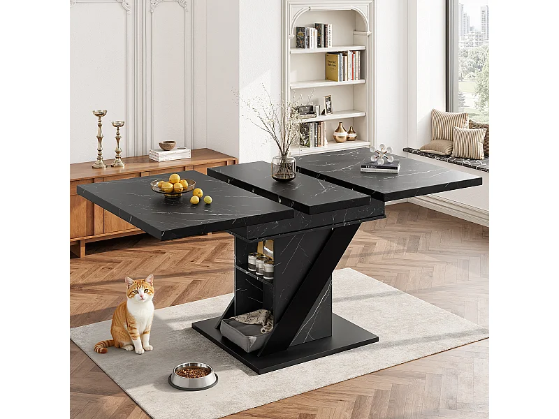 Table à manger extensible 6 places - 110/140 x 80cm x 75 cm - avec porte et étagère - MDF - noir