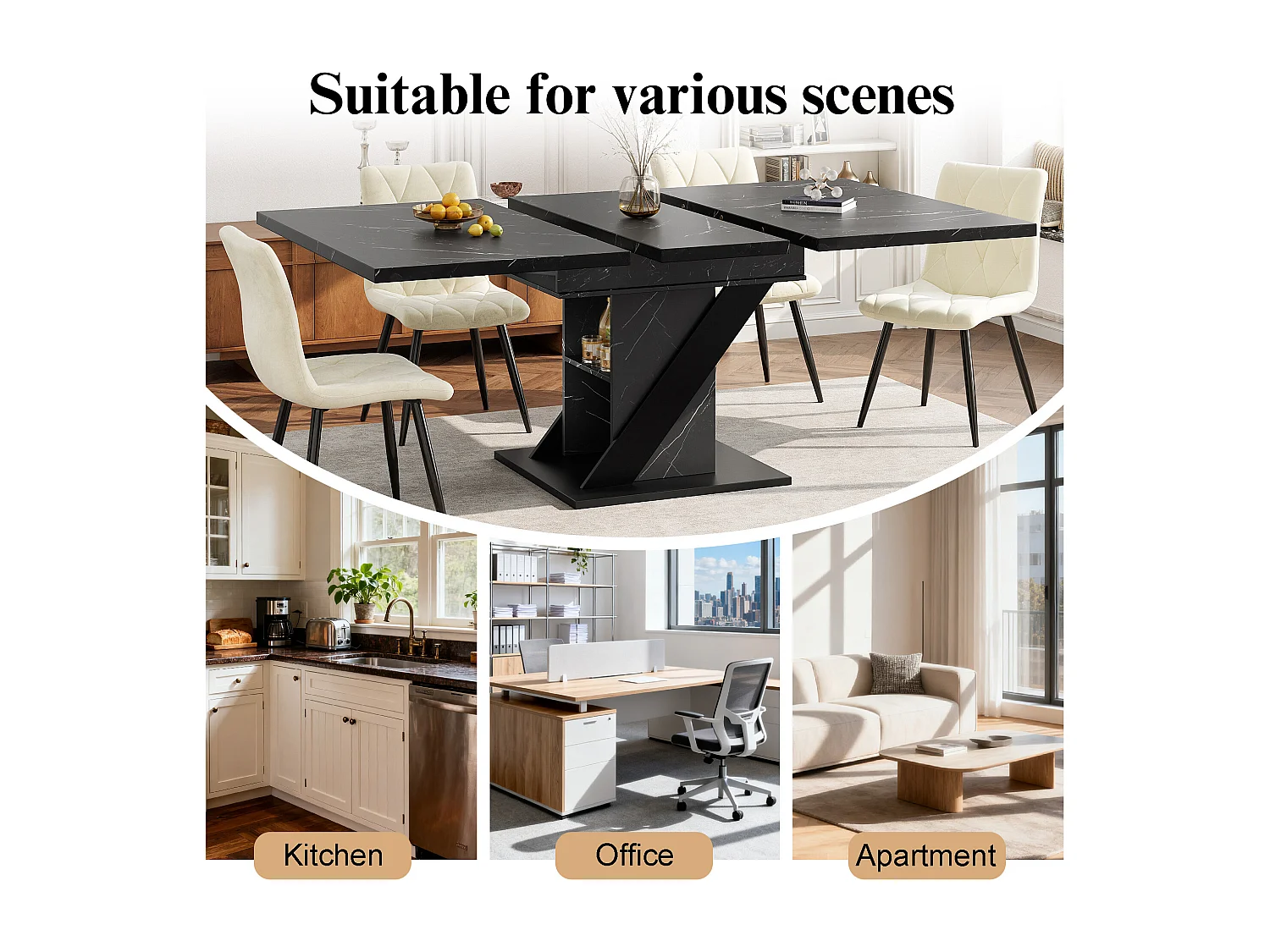 Table à manger extensible 6 places - 110/140 x 80cm x 75 cm - avec porte et étagère - MDF - noir