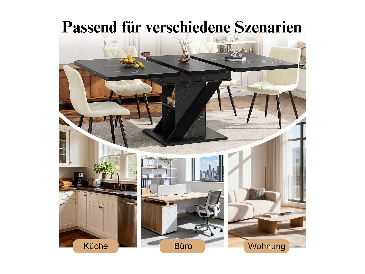 Table à manger extensible 6 places - 110/140 x 80cm x 75 cm - avec porte et étagère - MDF - noir