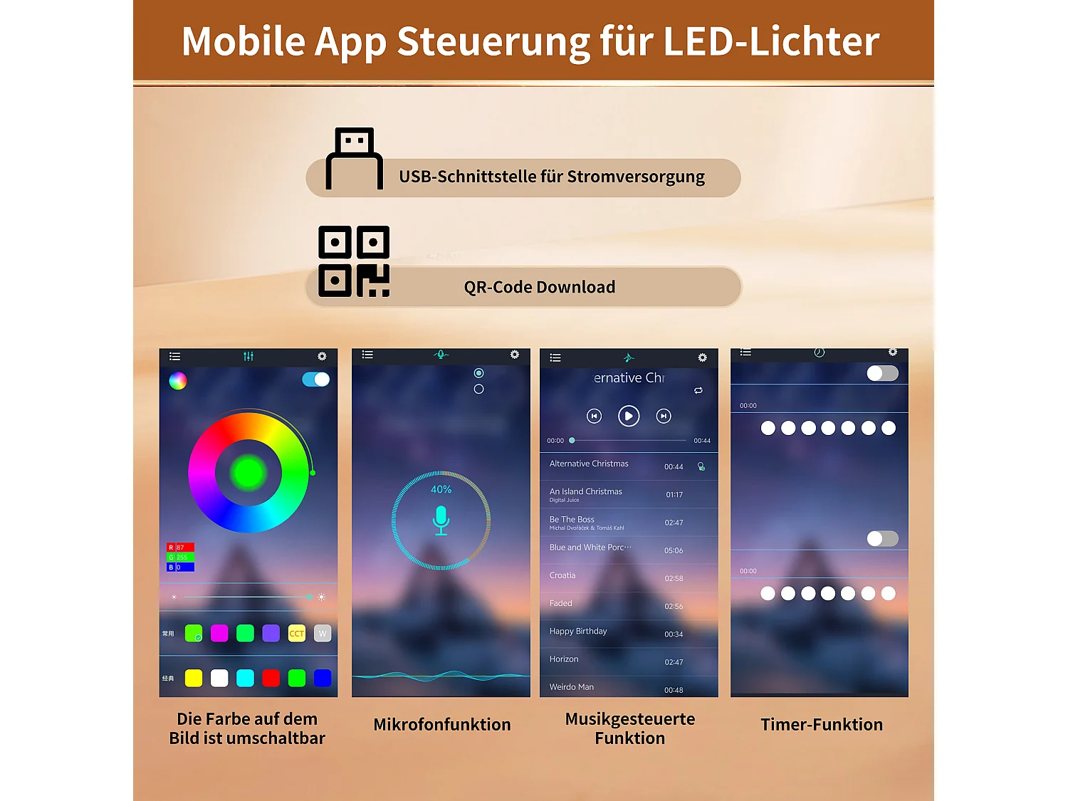 Ausziehbarer Esstisch für 6 Personen - 110/140 x 80 x 76 cm - mit LEDs + 2 Türen - Glas + MDF - Schwarz + Natur