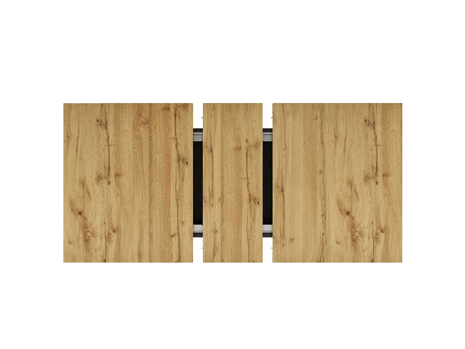 Utdragbart matbord för 6 personer - 110/140 x 80 x 76 cm - med LED-lampor + 2 dörrar - Glas + MDF - svart + naturfärgad