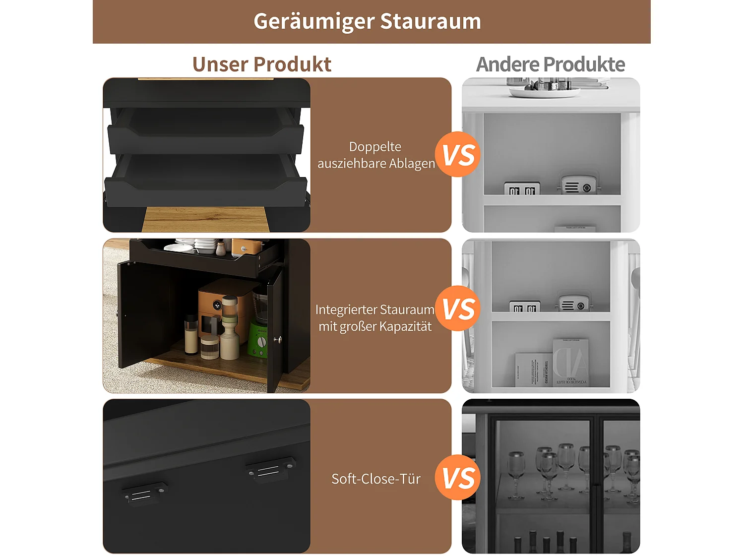Utdragbart matbord för 6 personer - 110/140 x 80 cm x 76 cm - med 2 lådor + 2 dörrar - MDF - svart