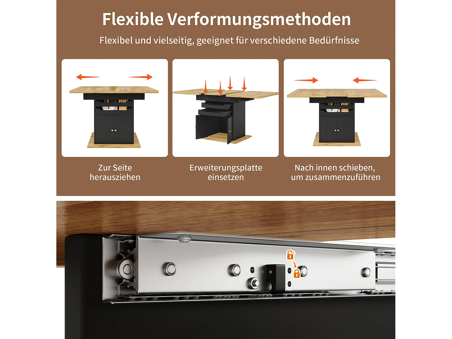 Utdragbart matbord för 6 personer - 110/140 x 80 cm x 76 cm - med 2 lådor + 2 dörrar - MDF - svart