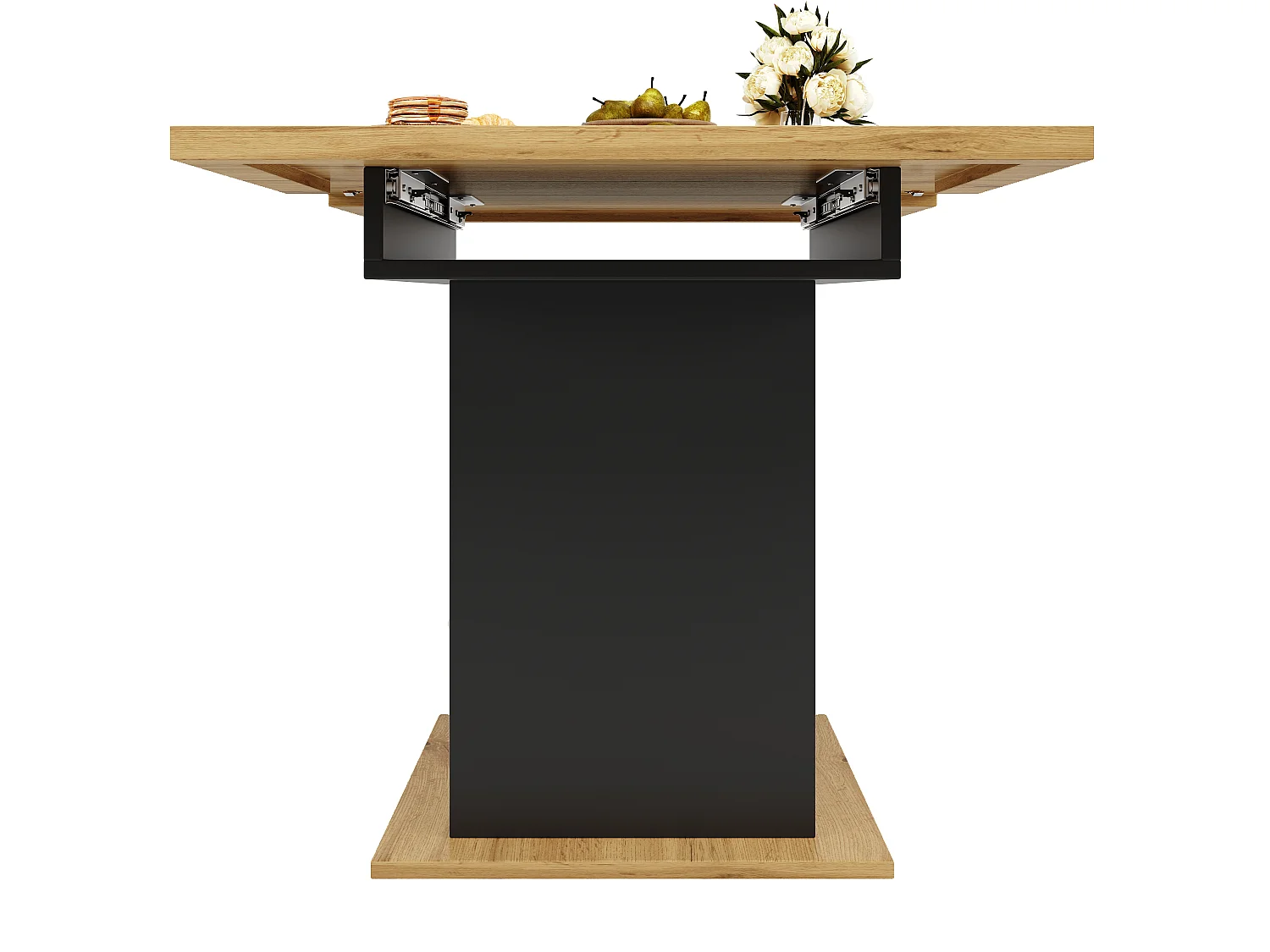 Utdragbart matbord för 6 personer - 110/140 x 80 cm x 76 cm - med 2 lådor + 2 dörrar - MDF - svart