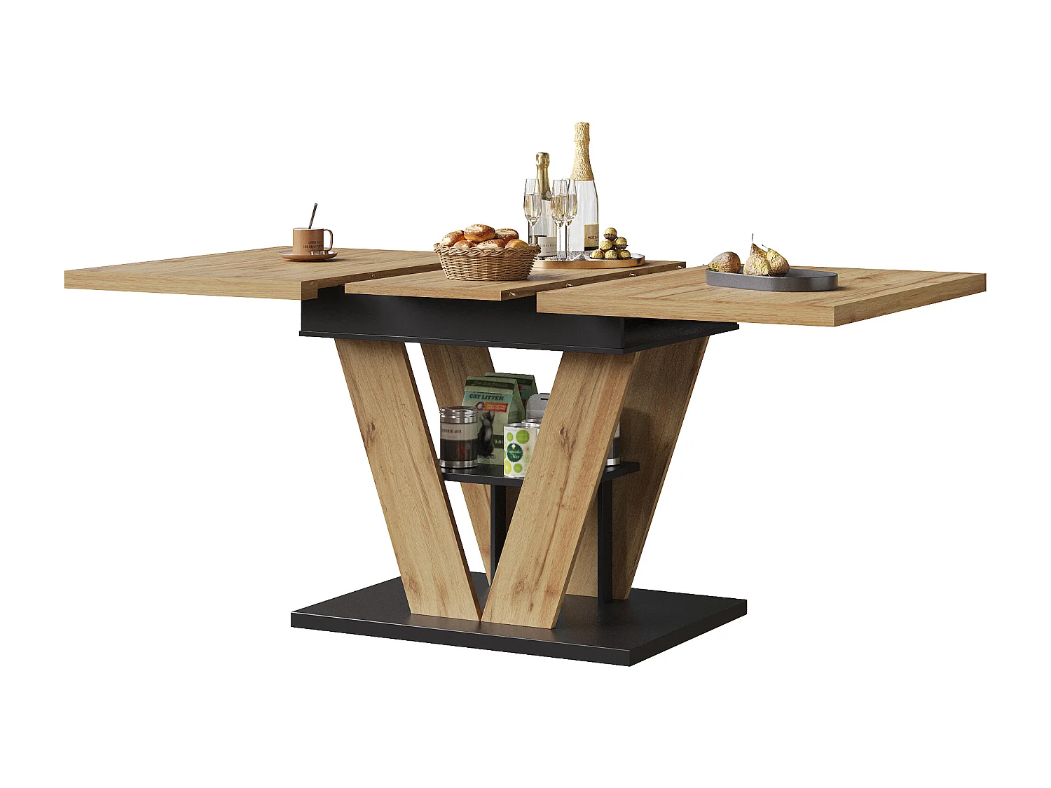 Table à manger extensible 6 places - 110/140 x 80 x 75 cm - pour cuisine et salon - MDF + métal - naturel