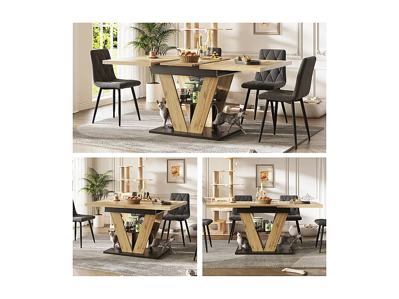 Table à manger extensible 6 places - 110/140 x 80 x 75 cm - pour cuisine et salon - MDF + métal - naturel