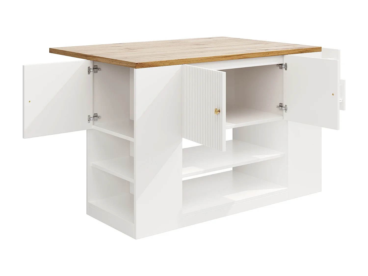 Îlot de cuisine moderne - 140 x 40 x 90 cm - avec tiroirs + étagères + portes - MDF + métal - blanc