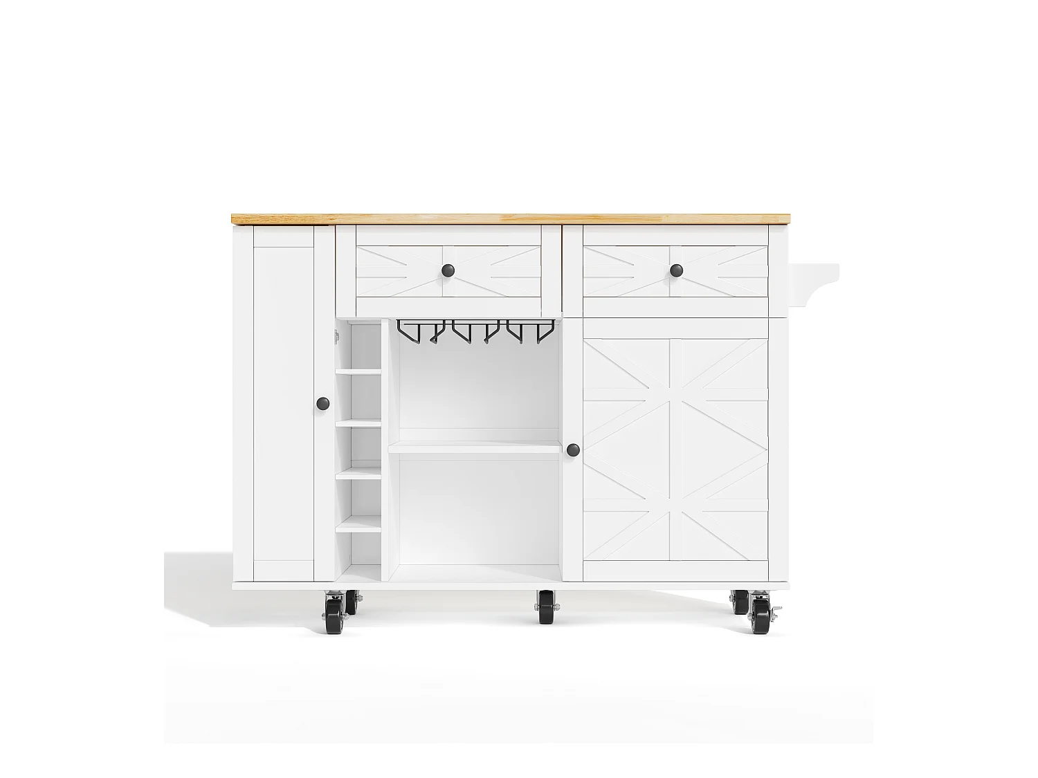 Isla de cocina móvil con encimera abatible - 120 x 45/70 x 89 cm - con 2 puertas + 2 cajones - MDF - blanco