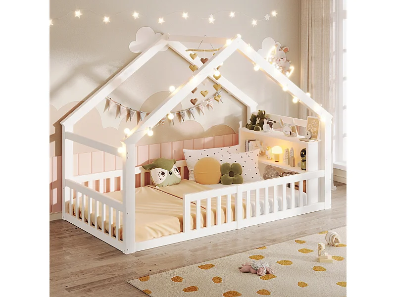 Kinder-Flachbett - 90 x 190 cm - mit Absturzsicherung - minimalistischer Stil - Holz - weiß