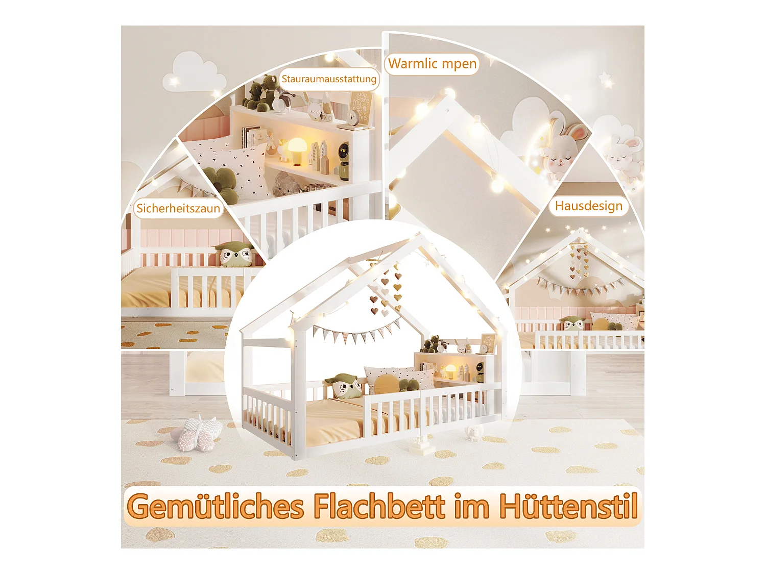 Lit plat pour enfant - 90 x 190 cm - avec barrière de sécurité  - style minimaliste - bois - blanc